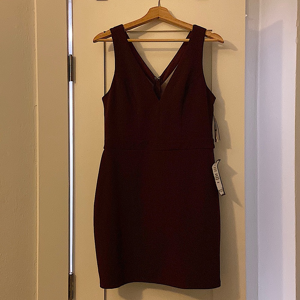Wine colored, mesh back mini dress